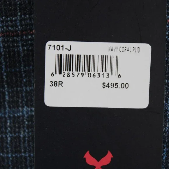 Cardinal of Canada NWT 100% Wool Sport Coat Size 38R US In Blue w/ Coral Plaid